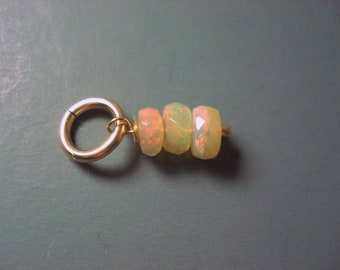 Three Opal Charm, Two 5MM and One 4MM On 6MM Gold Fill Ring (#1)