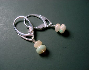 Opal Earrings with Sterling Silver Leverback Wires and Two Blue Pink Ethiopian Opals