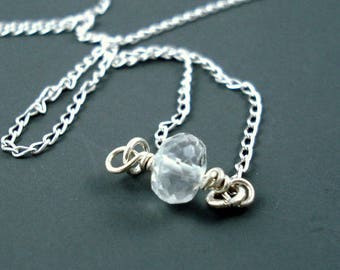 Aquamarine Necklace, Natural Aquamarine Single Rondelle on a  Sterling Silver 16 Inch Chain