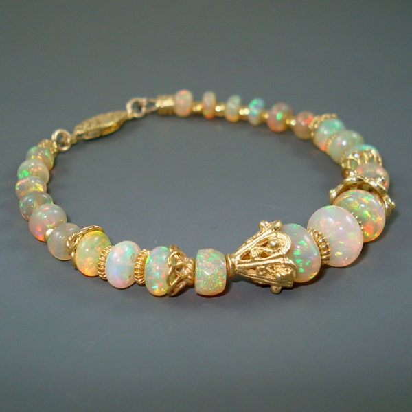 Opal Bracelet, Ethiopian Fire Opals and Vermeil Bracelet, Large Opal Rondelles, Opal Jewelry