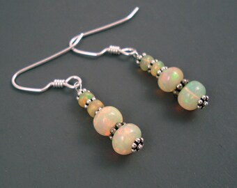 Opal Earrings with Sterling Silver Hook Wires and Large Colorful Ethiopian Opals