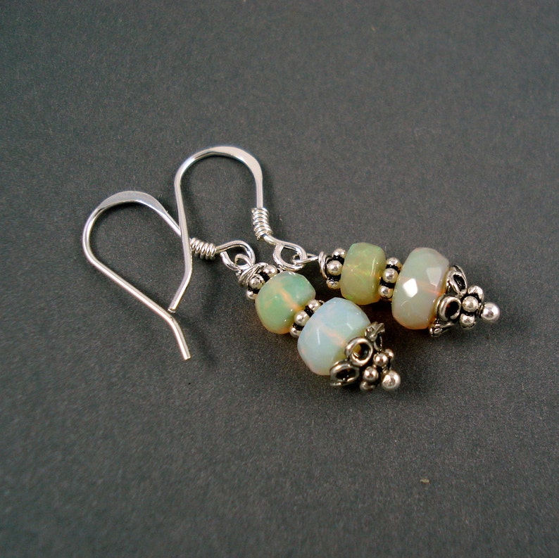 Opal Earrings with Sterling Silver Hook Wires, Oxidized Silver Beads and Colorful Ethiopian Opals image 4