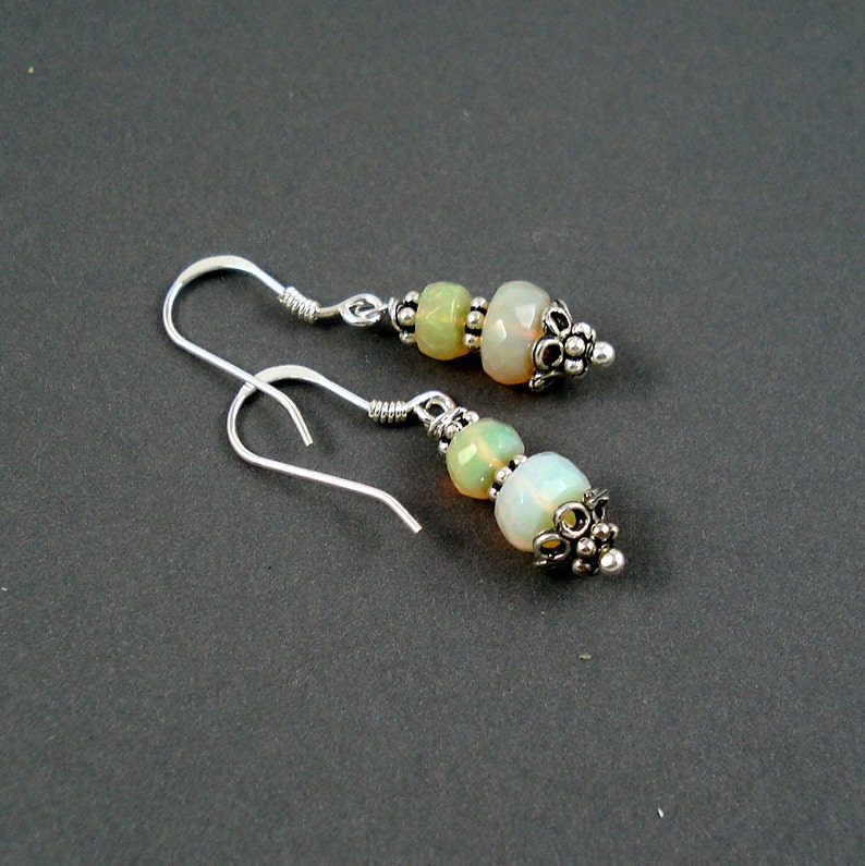 Opal Earrings with Sterling Silver Hook Wires, Oxidized Silver Beads and Colorful Ethiopian Opals image 2