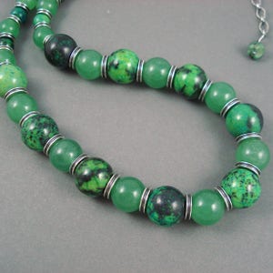 Azurite and Green Aventurine Necklace, Adjustable 17-19 Inch Strand of Green and Blue Azurite and Solid Green Aventurine
