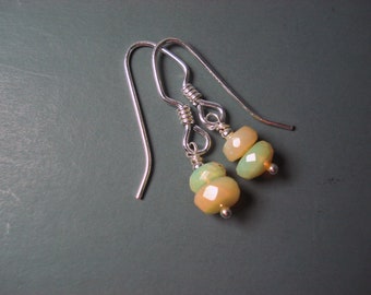 Opal Earrings with Sterling Silver Shepards Hook Wires and Two Faceted Blue Pink Ethiopian Opals