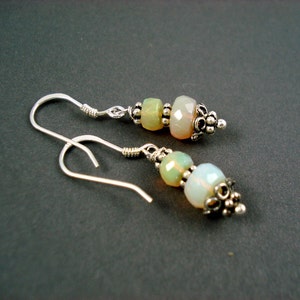 Opal Earrings with Sterling Silver Hook Wires, Oxidized Silver Beads and Colorful Ethiopian Opals image 1