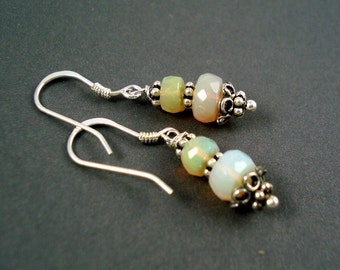 Opal Earrings with Sterling Silver Hook Wires, Oxidized Silver Beads and Colorful Ethiopian Opals