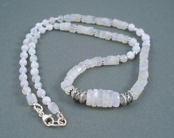 Moonstone Necklace with Moonstone Rondelles and Sterling Silver, Jewelry Necklace