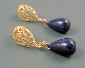 Sapphire Gemstone Earrings Sapphire Large Smooth Teardrops ON SALE were 49.00