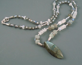 Labradorite Necklace, Labradorite, Moonstone and Sterling Silver