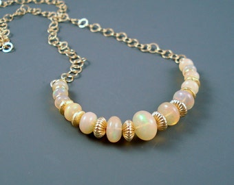 Opal Necklace with Ethiopian Fire Opals, Gold Filled Chain and Extreme Fire