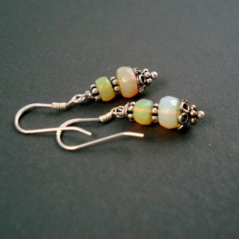 Opal Earrings with Sterling Silver Hook Wires, Oxidized Silver Beads and Colorful Ethiopian Opals image 3