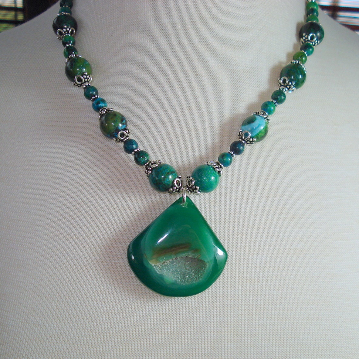 Green Agate Druzy Pendant Necklace Agate Pendant Azurite - Etsy