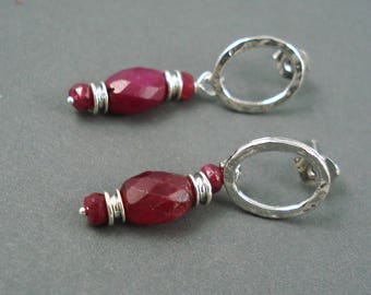 Natural Ruby Earrings with 5MM x 8MM Gemstone OOAK Holiday Jewelry