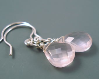 Rose Quartz Earrings with Large Pear Brios and Sterling Silver