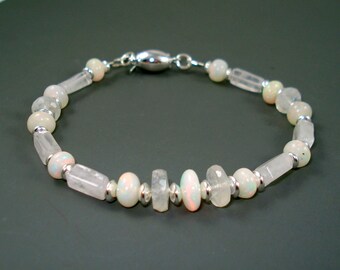 Moonstone Bracelet with Ethiopian Opals and Sterling Silver Beads