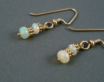 Opal Earrings, Ethiopian Fire Opals and Gold Beads and Wires, Extreme Fire Opals, Opal Jewelry