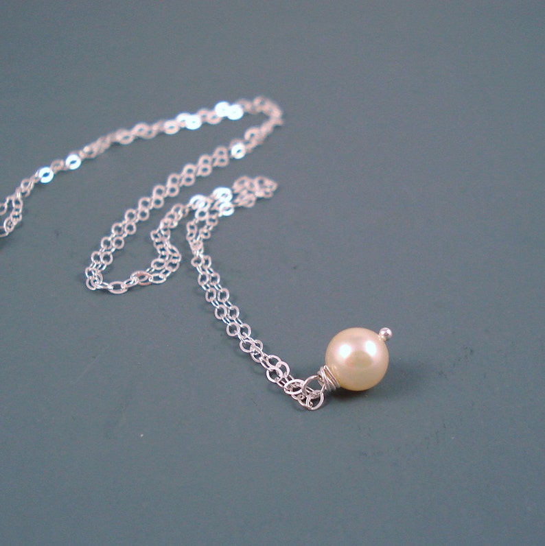 Malorca Pearl Necklace with Vintage Solitaire 6MM Malorca Pearl and Sterling Silver Chain image 4