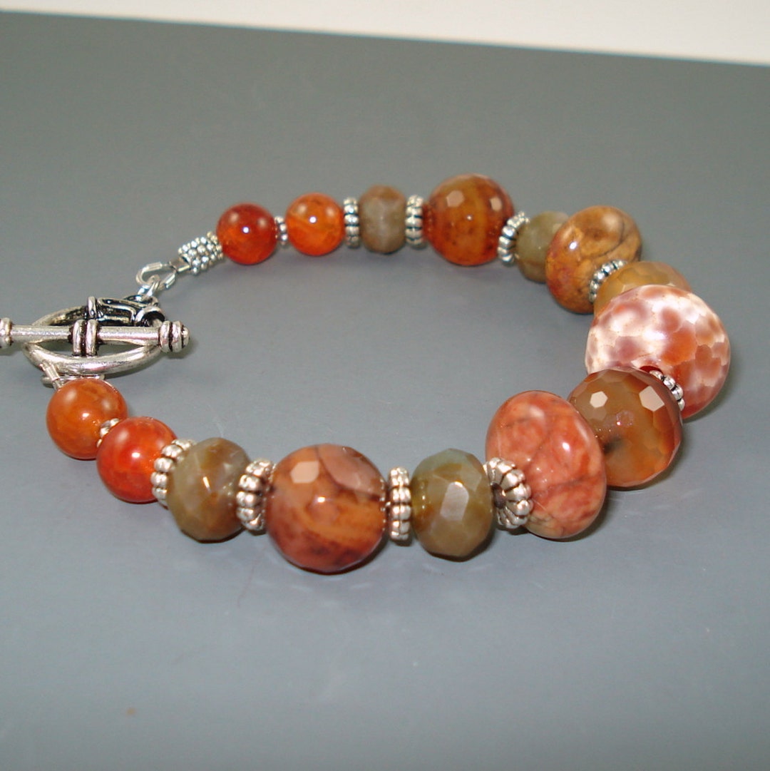 Agate Bracelet Mix of Agate in Rust and Earthtones Chucky - Etsy