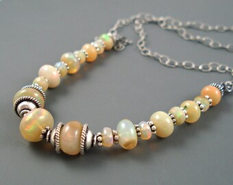 Opal Necklace, Large Ethiopian Fire Opals, Oxidized Sterling Silver, Handmade Real Fire Opal Jewelry