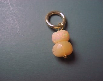 Two Opal Charm, One 5.5MM and One 6.5MM On 6MM Gold Fill Ring(#6)