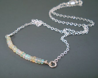 Opal Necklace, Ethiopian Fire Opal Rondelles, Small Opal Beads and Silver Plate Chain