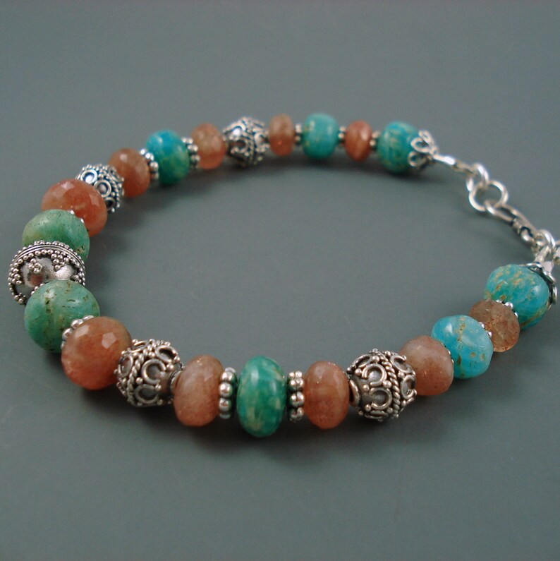 Sunstone and Peruvian Amazonite Bracelet With Sterling Silver | Etsy