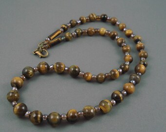 Tiger  Eye Necklace, Eighteen Inch Strand of Tiger Eye Gemstone Beads