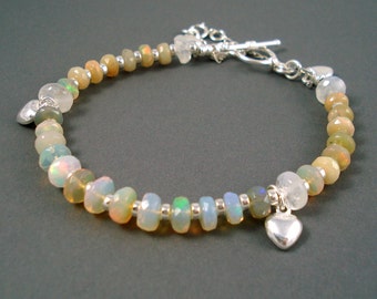 Opal Bracelet, Faceted Extreme Color Opals, Ethiopian Fire Opals and Sterling Silver Bracelet, Fire Opal Jewelry