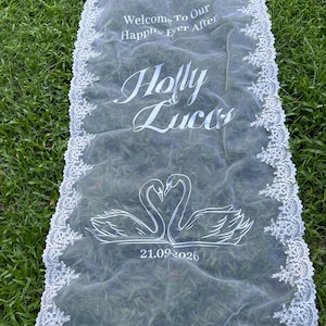 Custom Tulle & Lace Wedding Welcome Sign: Boho Wedding Banner (39x118 inches)