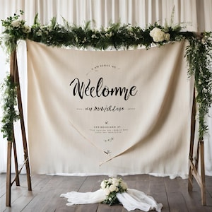 Wedding Welcome Banner – Custom Linen Canvas Flag with Minimalist Design, Personalized Wedding Sign with Couple’s Names,Rustic Elegant Décor
