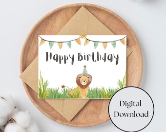Biglietto Compleanno Bambini Con Leone Ruggine - Simpatico Animale Della Giungla Per 1 2 3 4 5 6 Anni - 2
