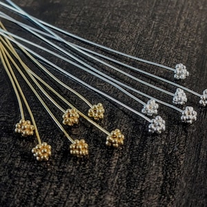Bali Headpins, Sterling or Gold Vermeil, 22 gauge, 75mm long, 3.5mm head