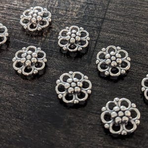 Bali Flower Connector Links, Oxidized Sterling Silver, 9mm wide
