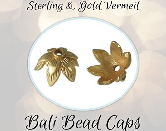 EXTRA 10% OFF Bali Star Flower Bead Caps Sterling or Gold Vermeil, 9mm x 5.5mm, Set of 2 pieces