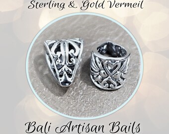 CLOSING SHOP Pendant Bail, Choose Bali Sterling Silver or 24kt Gold Vermeil, 11mm x 9mm (8.5mm x 5.5mm opening)