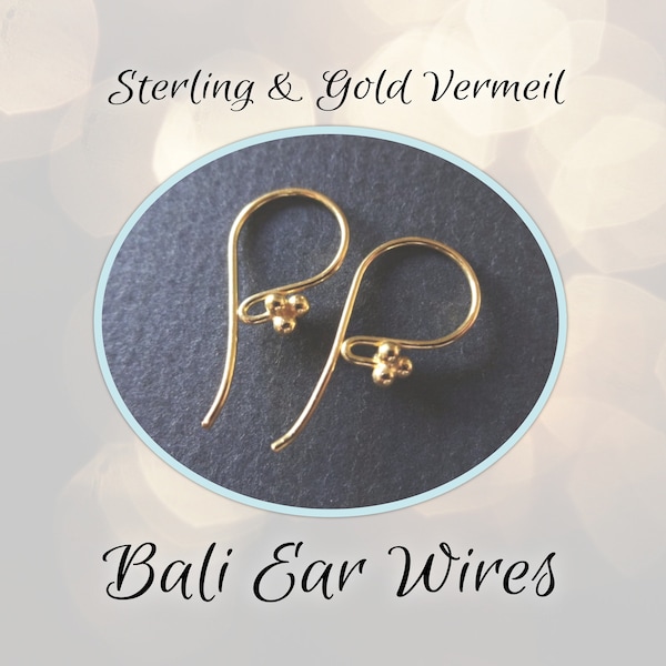 CLOSING SHOP Bali 4-ball Ear Wires in Gold Vermeil, 25mm long, 21 gauge, sold by the pair