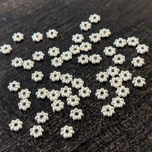 Labor Day SALE! 4mm Bright Sterling Silver Daisy Spacer Beads, 4mm diameter