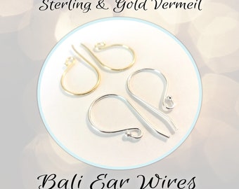 CLOSING SHOP Bali Ball Ear Wires Sterling Silver, 23mm x 12mm, 20 gauge, sold by the pair