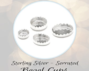 CLOSING SHOP 8mm Round Bezel Cups 8mm diameter (2.5mm deep) SERRATED Sterling Silver, cabochon settings - Choose a Quantity