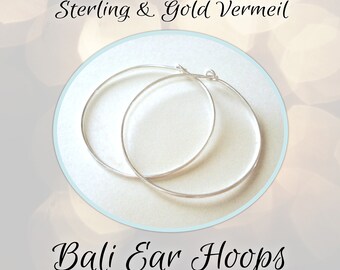 CLOSING SHOP 25mm Creole Hoop Earrings, Bali Sterling Silver, 21 gauge, Artisan-made - Choose a Quantity