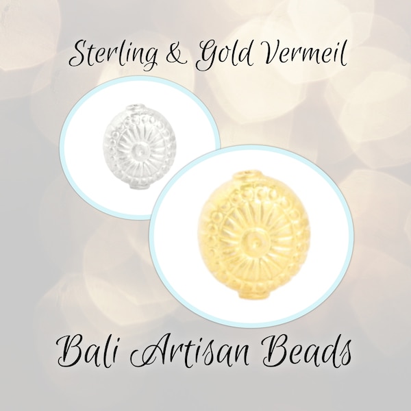 CLOSING SHOP One Bali Nautilus Bead in Sterling or Gold Vermeil, 10.5mm x 5mm (1mm hole) - sold individually