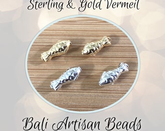 CLOSING SHOP Bali Koi Fish Beads in Sterling or Gold Vermeil, 13mm x 5.3mm (1mm hole) - sold individually