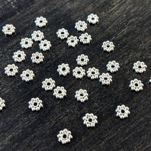 Labor Day SALE! 4mm Bali Bright Sterling Silver Daisy Spacer Beads, 4mm diameter