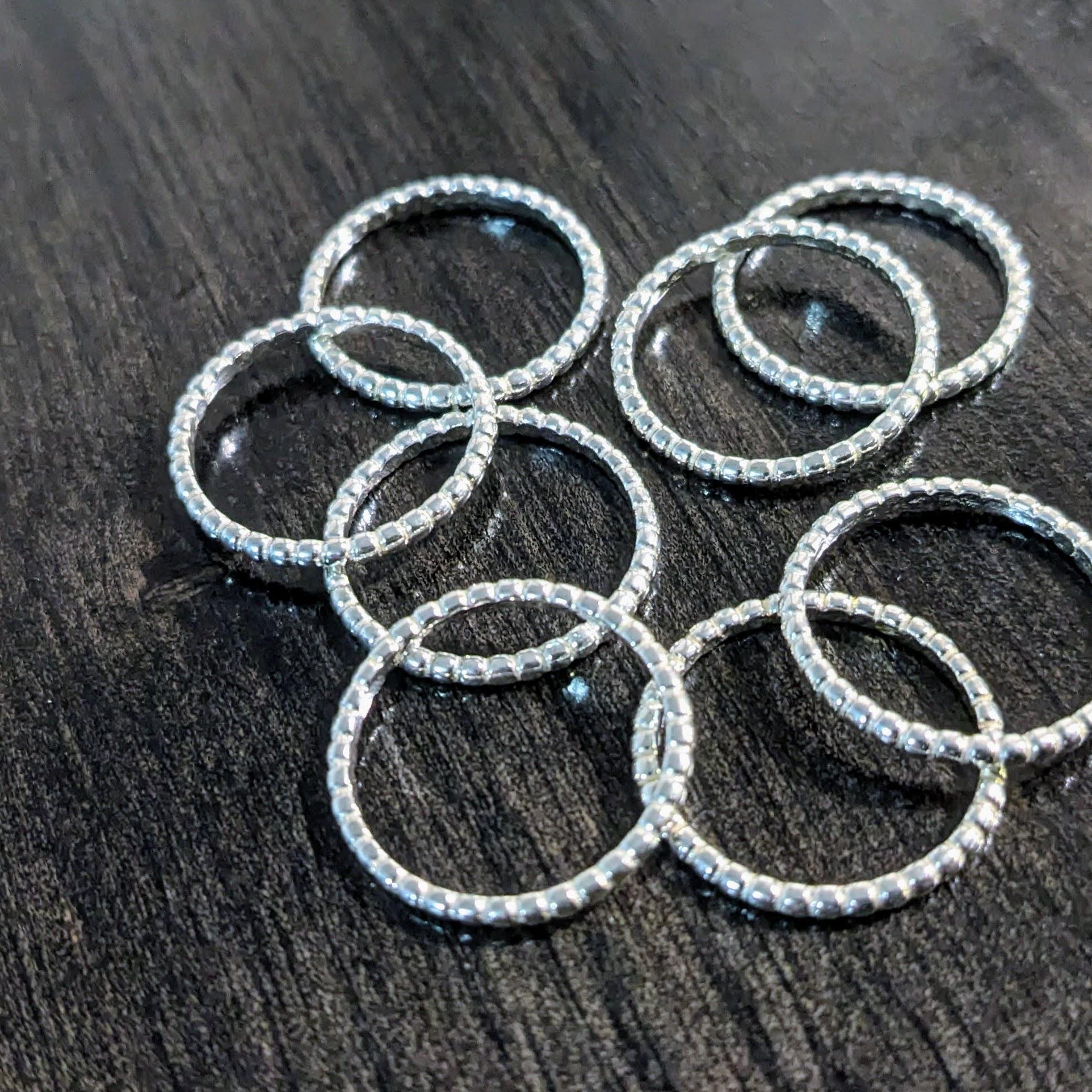 Sterling Silver Beaded Stacking Ring or Link, 16.5mm diameter, 14 gauge (1.2mm thick), US Size 6