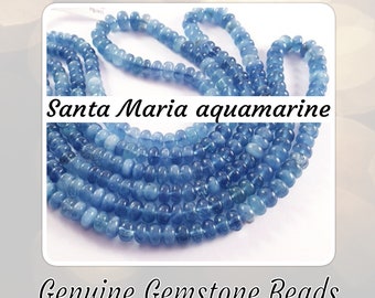 EXTRA 10% OFF Santa Maria Blue Shaded Aquamarine Smooth Rondelle Beads, stabilized gemstone beads