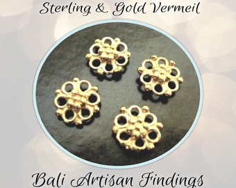 CLOSING SHOP Bali Flower Links Gold Vermeil, 9mm, double sided - Choose a Quantity