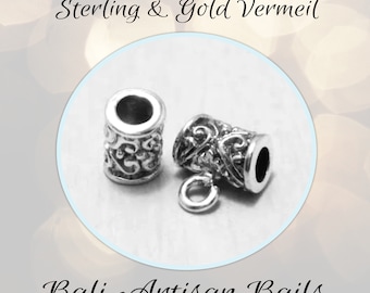 CLOSING SHOP Victorian SLIDER Bail with loop, Choose Bali Sterling Silver or 24kt Gold Vermeil, 8mm x 5mm (2.5mm opening)