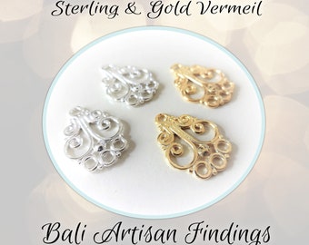 EXTRA 20% OFF Bali 3-Loop Chandelier, Sterling Silver or Gold Vermeil, 13mm x 20mm, one pair (2 pieces) handmade jewelry findings
