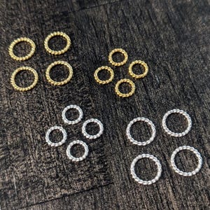 Labor Day SALE! Bali Twisted Jump Ring Connector Links, 6mm or 8mm diameter, Sterling or Gold Vermeil, 18 gauge, Set of 10 pieces